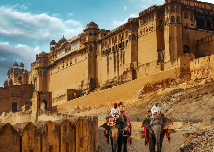 Explore the grandeur of Amber Fort in Jaipur with traditional elephant rides beneath its ancient walls.